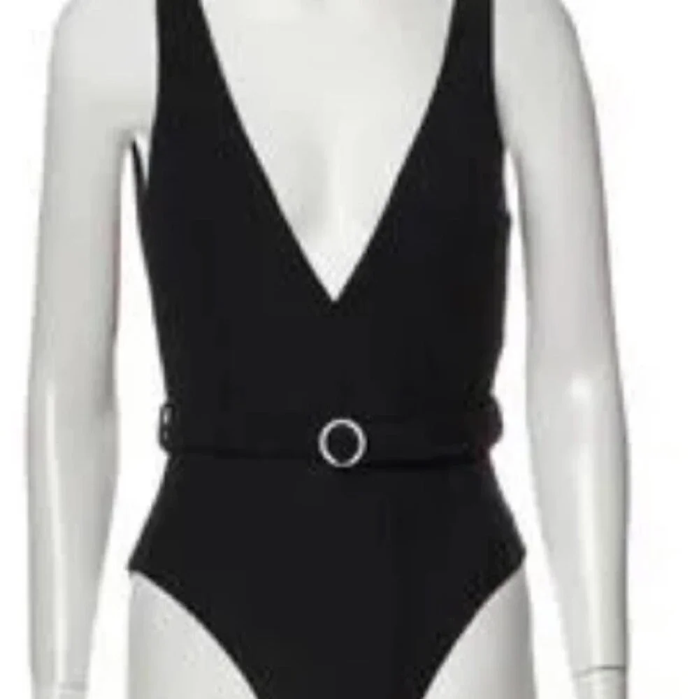 NEW Onia We Wore What One-Piece Black Swim Bathing Belted Silver Vacation w/ Tag
